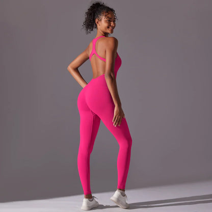 Backless Yoga Bodysuit Women Sports Jumpsuit Fitness Sportswear Workout Set Solid Color Seamless Butt Lifting Yoga Bodysuit