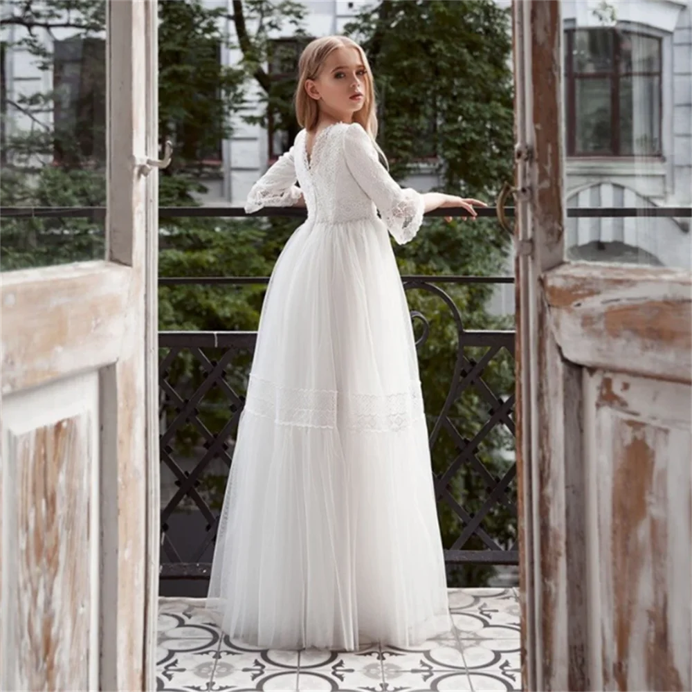 First Communion Dresses Lace High-waisted Flower Girl Bridesmaid Princess Dress Wedding Party Dream Kids Gift