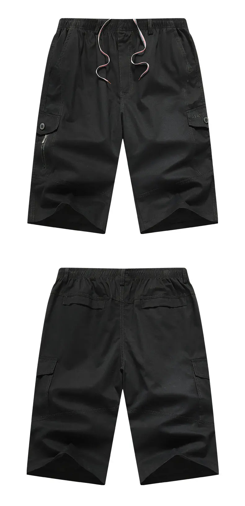 Men's Cargo Shorts 3/4 Below Knee Cotton Drawstring Running Shorts Outdoor Relaxed Fit Casual Sport Hiking Fishing Jogger Shorts