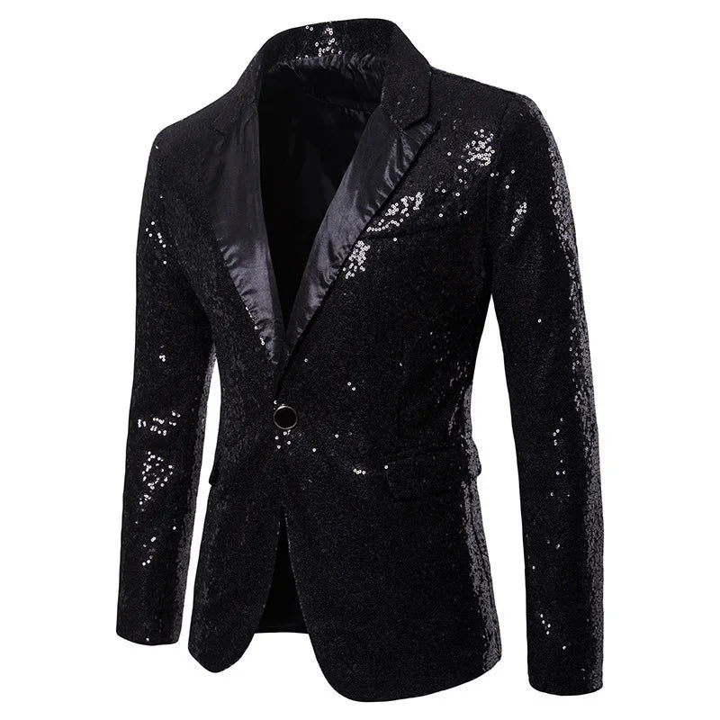 High End Men's Gold Sequin Suit European and American Hosting Performance Dress Korean Version Slim Fit Studio Suit Jacket