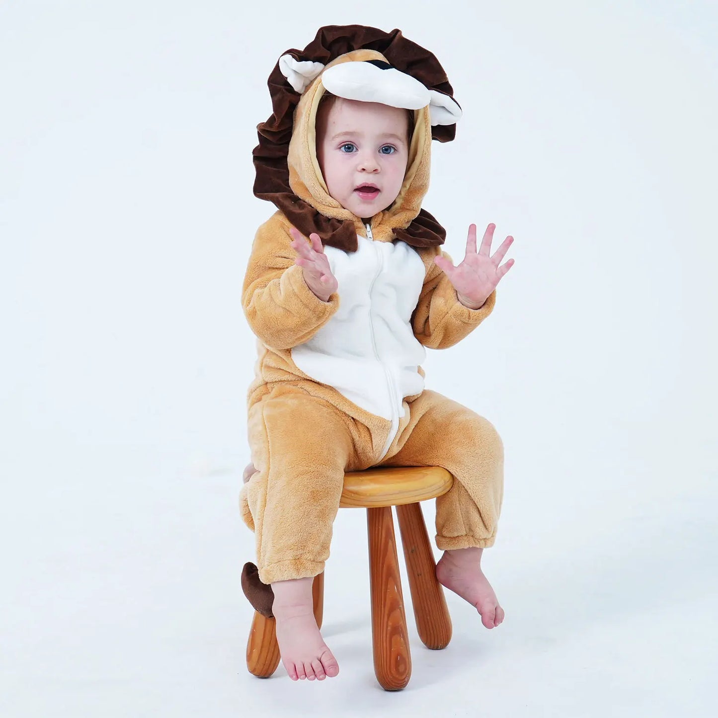 Cartoon Little King of Beasts Lion Costume Romper Jumpsuit for Baby Boy Infant Toddler Winter Outfit Pajamas Flannel Comfy 3-36M