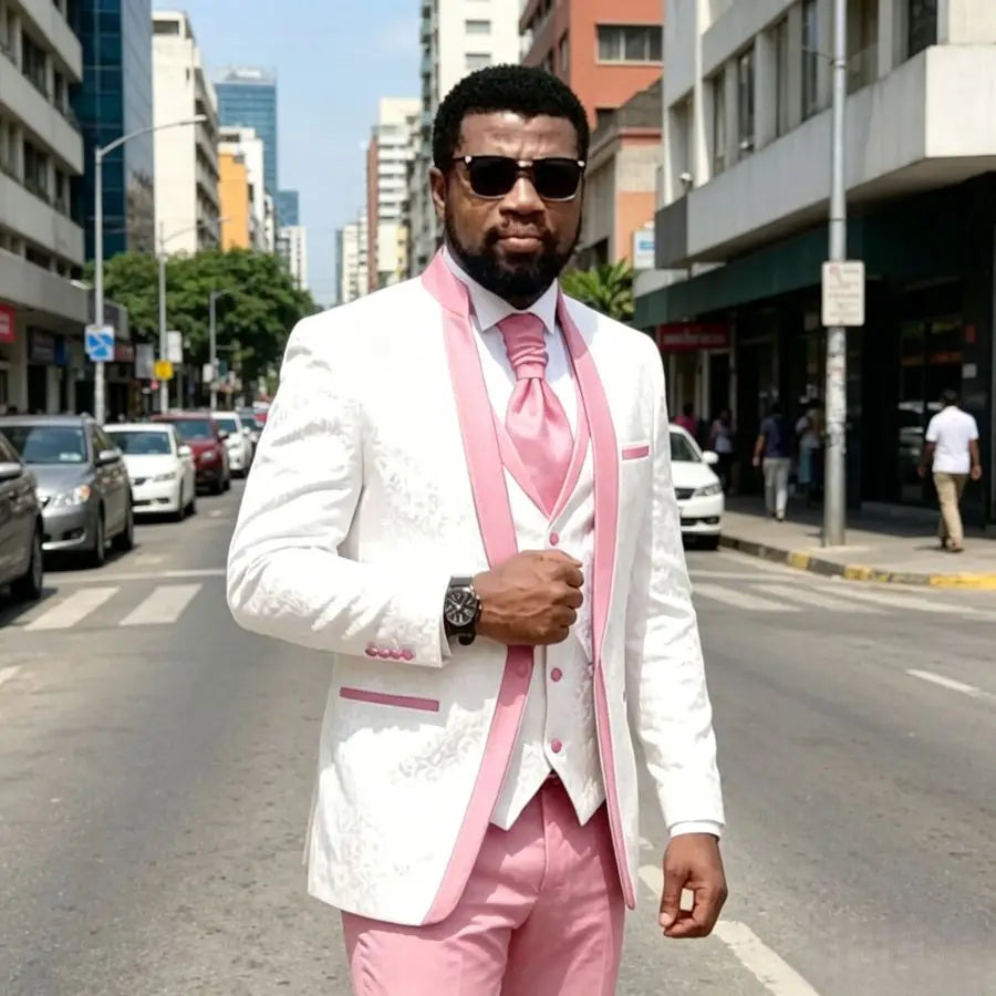 Floral Pattern Wedding Suits for Man Slim Fit Men Suits with Stand Collar 3 Pieces Groom Tuxedo Blazer Vest Pants Set 2026