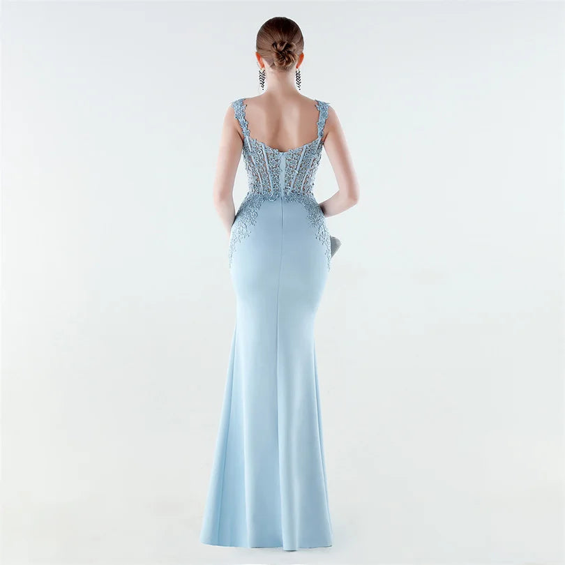 10 Colors Women's Sexy Slit Evening Dress with Appliques Soft Satin Wedding Party Dresses Prom Gowns robe de soiree