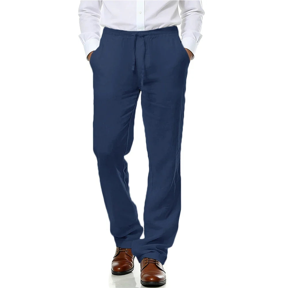 Men's Cotton Linen Suit Pants Casual Business Texture Cozy Trousers Straight Leg Old Money Man Vintage Lightweight Dress Pants