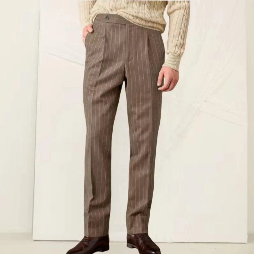 New Men's Pants Suit Haute Couture Trousers Grey Striped Slim Fit Business Formal Casual Suit Groom's Dress Pants Office Banquet