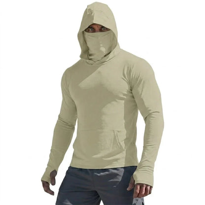 Mens UPF50+ Long Sleeve Hooded Pullover Summer Quick Dry Sun Protection Top Ice Silk Casual Shirt for Running Outdoor Sports