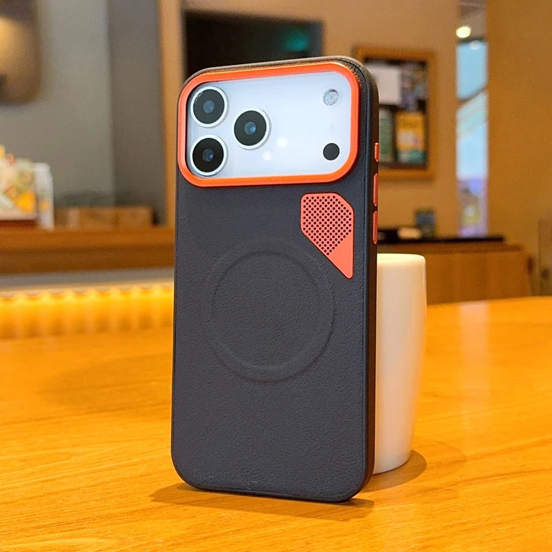 Iphone 17 Pro Máx Case ELVEV Magnetic Luxury PU Leather Heat Dissipation Protection Cover for iPhone 17, Air