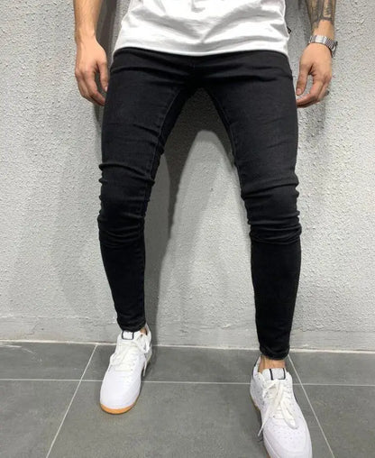 2025 New Solid Color Fashion Men Casual Pants Stretch Jeans Skinny Work Trousers Male Wash Slim Fit for Zippered Jeans Men Cloth
