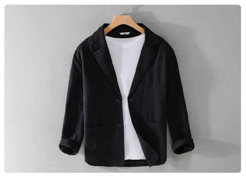 Y803 Spring Autumn Good Quality Linen Blazer For Men Business Casual Solid Color Simple Double Buttons Thin Male Suits Jackets