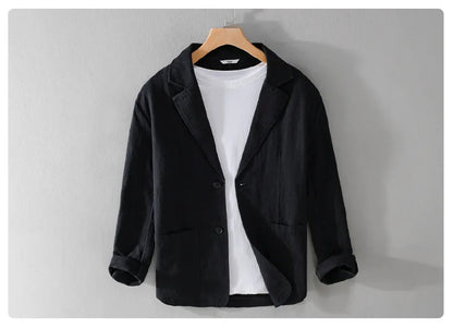 Y803 Spring Autumn Good Quality Linen Blazer For Men Business Casual Solid Color Simple Double Buttons Thin Male Suits Jackets