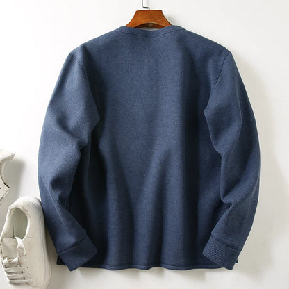 Men's Fleece - Lined Thickened Long - Sleeved Henley Neck Waffle Knit T - Shirt