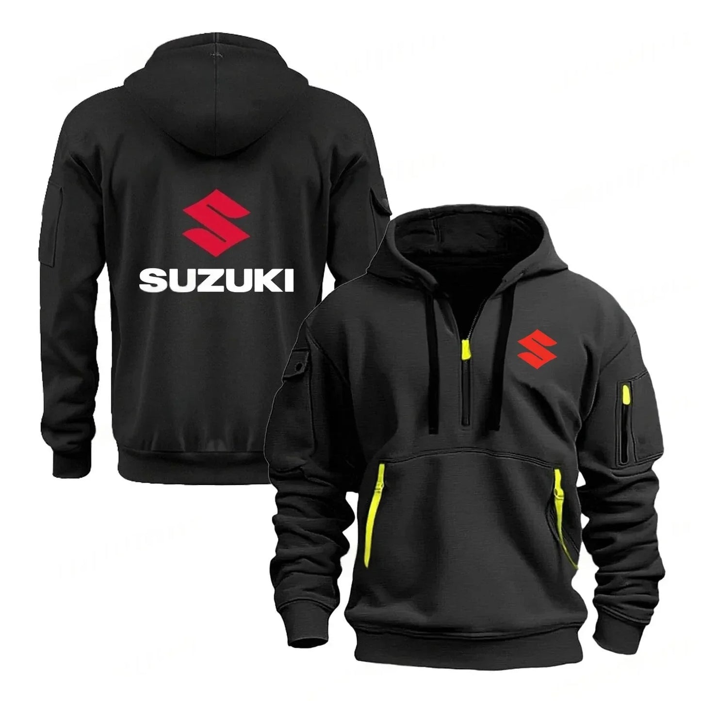 Suzuki brand men's street sports motorcycle hoodie with printed design autumn and winter semi-zipper multi-pocket sweatshirt