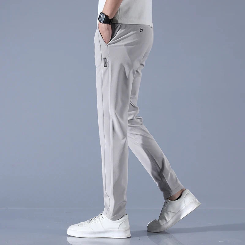 2026 Spring Summer Men's Ice Silk Golf Casual Slim Straight Thin Trousers Male Fashion Stretch Breathable Jogging 28-38