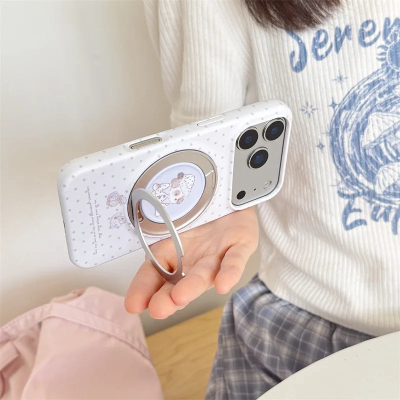 Pink Polka Dot Bow Phone Case For iPhone 17 16 15 Pro Max Cute Soft Shockproof Cover With 360°  Ring Stand Camera Protect