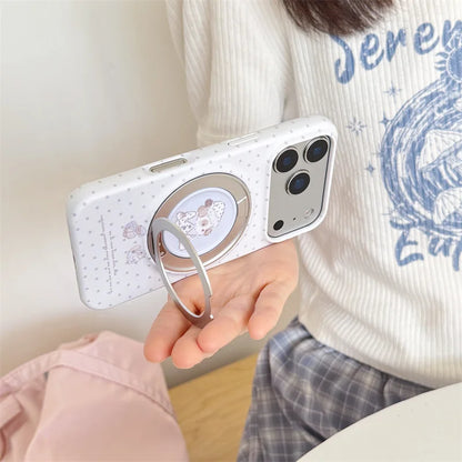 Pink Polka Dot Bow Phone Case For iPhone 17 16 15 Pro Max Cute Soft Shockproof Cover With 360°  Ring Stand Camera Protect