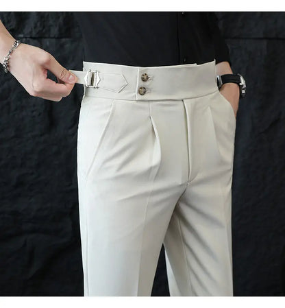 Italian Style Neapolitan High-waisted Suit Pants High Quality Fashion Men's Slim Fit Business Office Social Wedding Trousers