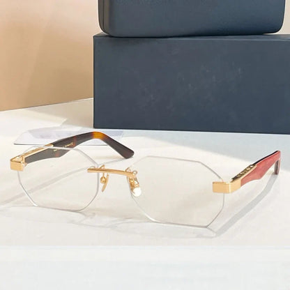 Designer Rimless Sunglasses THE AMAN I Irregular for Men Women Alloy Luxury Germany Brand Design High Quality UV400 with Case