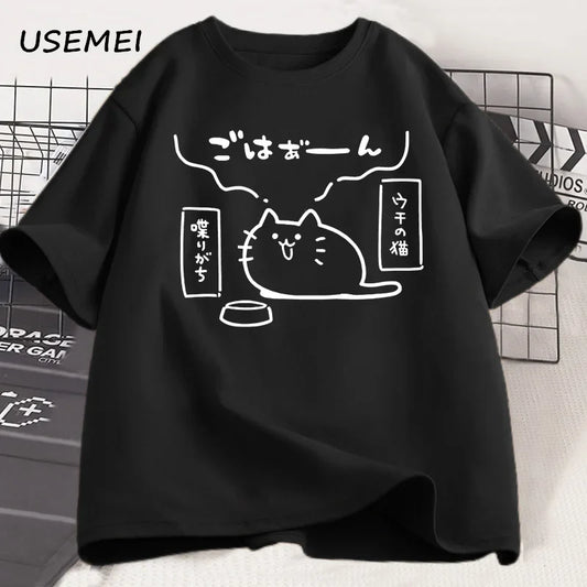 Japanese Style Cat Printed T Shirts for Men Women Cotton Short Sleeve Tshirt Causal Trendy Loose Oversized T-shirt Mens Clothes