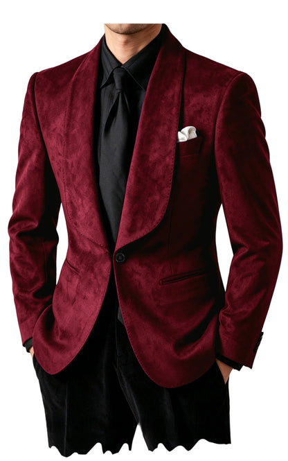 Men Suede Shawl Lapel Tuxedo Blazer Slim Fit One Button Formal Suit Jacket For Wedding Party Dinner Occasions