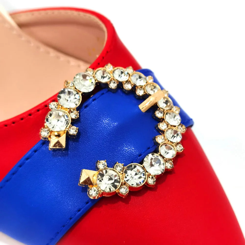 2022 Italian Design Leather Colorblock Pointed Toe High Heel Women's Sandals Fashion Everyday Matching Shoes and Bag Sets