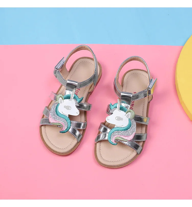 Unicorn Cartoon Girls Sandals High Quality Kids Open-toed Sandals For Girl 2025 Summer Children Beach Swim Shoes Size 25-32