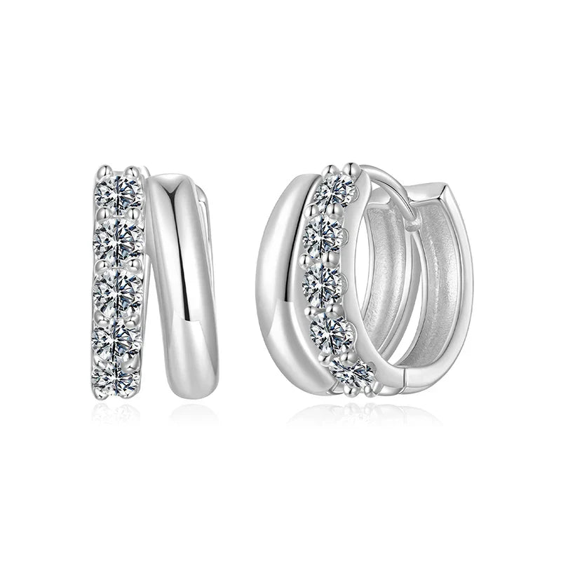 0.3CT Double-layer Moissanite Huggies Earring, 925 Sterling Silver Sparking Hoop Earring for Women Hypoallergenic Jewelry