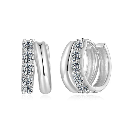 0.3CT Double-layer Moissanite Huggies Earring, 925 Sterling Silver Sparking Hoop Earring for Women Hypoallergenic Jewelry