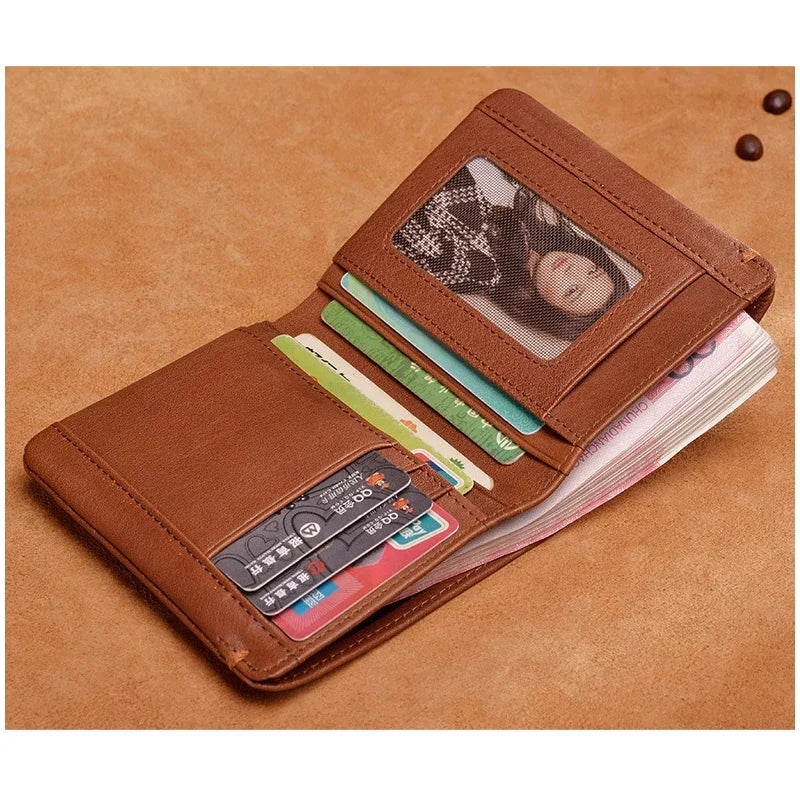 Portefeuille en cuir de vachette couche supérieure Portefeuille en cuir véritable souple Porte-cartes de crédit pour hommes Sac à main de luxe Noir Élégant Simple Portefeuilles pour hommes