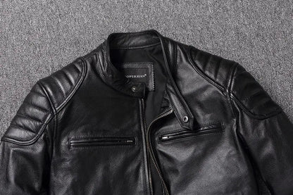 New 100% Cowhide Leather Jacket men Top Layer Clothes Men's Stand Collar Motorcycle Clothes  Autumn Winter Plus Size motorcycle