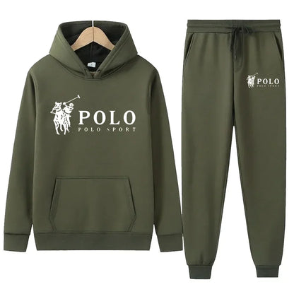 Winter and autumn fleece thickened hooded pullover sweater jacket for men, casual sports outfit, two-piece set for men