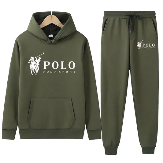 Winter and autumn fleece thickened hooded pullover sweater jacket for men, casual sports outfit, two-piece set for men