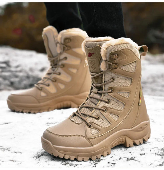 New High Top Men's Shoes Waterproof Winter Boots Warm Plush Snow Boots Men Lace Up Casual Anti-Slip Ankle Footwear 36-46