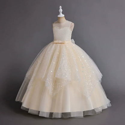 Fashion Children Princess Dress Lace Sleeveless Flower Girl Dresses for Weddings Summer Kids Girls Party Dress 3-15 Years