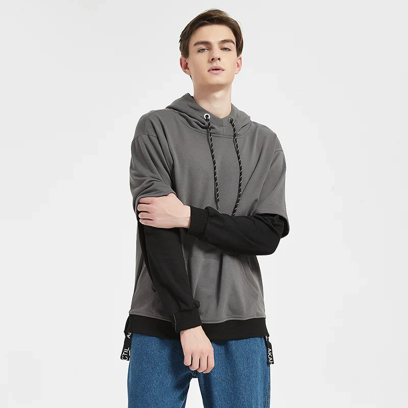New Patchwork Hooded Sweatshirt Hip Hop Men Pullover Hoodies Streetwear Casual Fashion Clothes Colorblock Hoodie