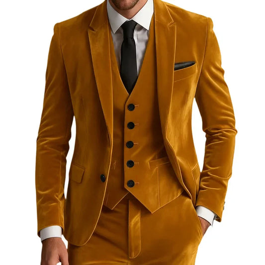 Elegant Wedding Men's Suit Business Tuxedos Formal 3 Piece Set Jacket Vest Pants Single Breasted Men Sport Coats Blazers