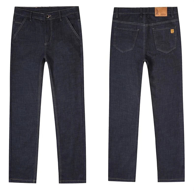 Light blue classic business jeans, fashionable breathable denim elastic pants, black blue men's straight leg jeans, sizes 28-40