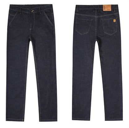 Light blue classic business jeans, fashionable breathable denim elastic pants, black blue men's straight leg jeans, sizes 28-40
