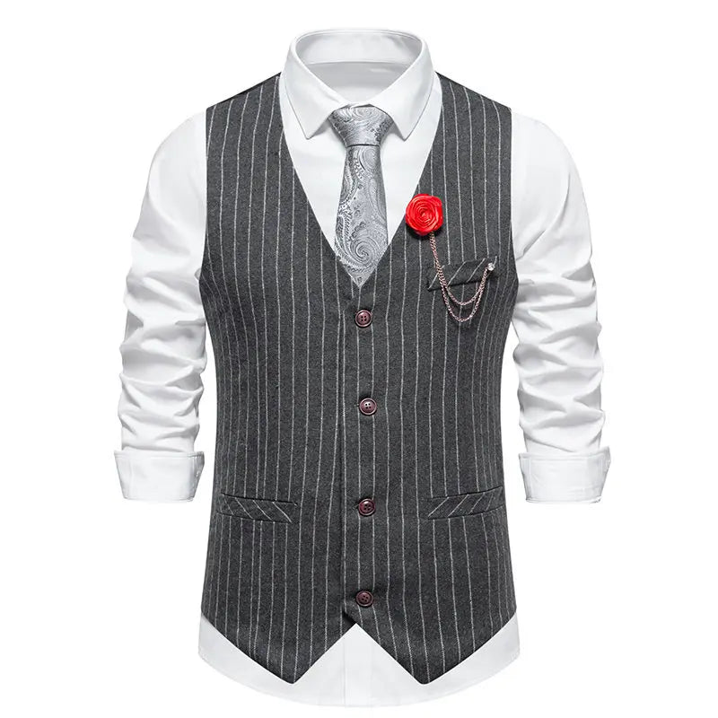 Men Suit Vest Vintage Striped Single-breasted Man Waistcoats Business Casual Slim Sleeveless Male Party Dress Vests