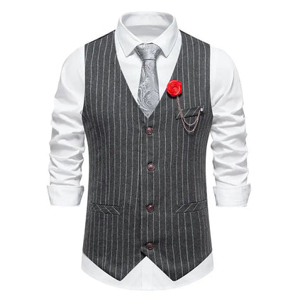 Men Suit Vest Vintage Striped Single-breasted Man Waistcoats Business Casual Slim Sleeveless Male Party Dress Vests