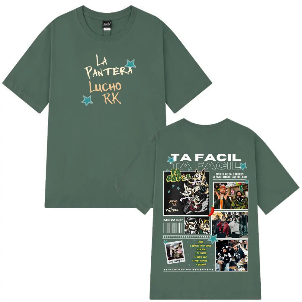 Ta Facil New Album 2025 La Panter Lucho Rk Fashion Print Tees Men Women Harajuku Hip-hop T-shirts Loose Casual Cotton T-shirts