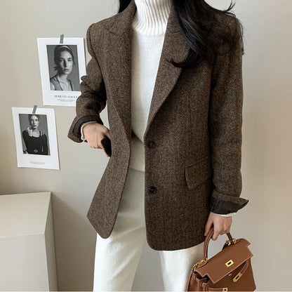 Hot Selling Slimming Vinegar Medium Long Suit Collar Windbreaker Women's Commuting Temperament Suit Jackets Single Breasted