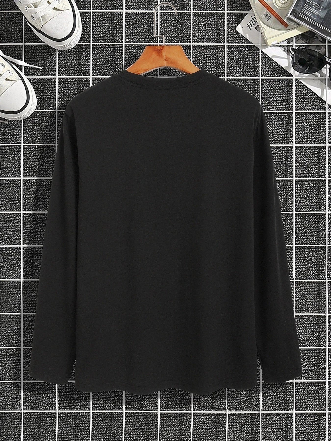 Men's 100% pure cotton loose and comfortable casual sports Brooklyn New York letter printed round neck long sleeved T-shirt top