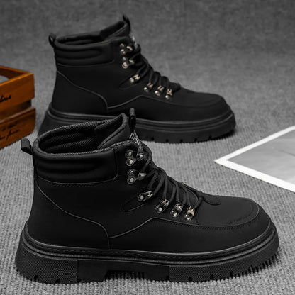 New Men's Leather Boots Brand Retro Comfortable Boots for Men 2026 Fashion High Top Non Slip Casual Shoes Business Work Shoes