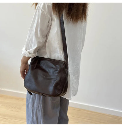 Simple Genuine Leather Women's Shoulder Bags 2026 New Nature Soft Cowhide Solid Color Versatile Crossbody Bags