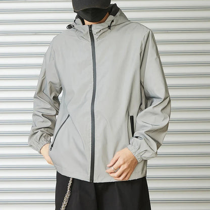 Night Reflective Clothes Spring New Men's Hooded Jacket Outdoor Run Casual Windproof Coat Couples Hip-hop Streetwear S-5XL