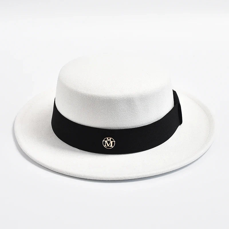 British Style Fedora Hats for Women Fashion Autumn Winter Flat Top Bow Elastic Ribbon Felt Hats Wedding Dress Jazz Cap