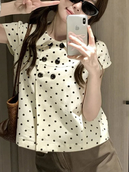 Dot Shirts Women Peter Pan Collar Short Sleeve Shirt Sweet Fashion Casual Blouse Summer New Comfortable Female Tops