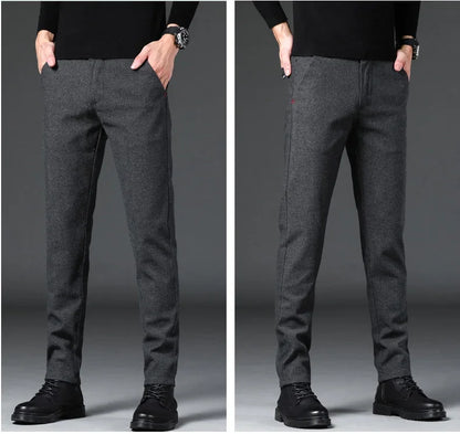 Fashion Men Thermal Fleece Casual Pants Winter Thick Straight Slim Velvet Trousers Brand Clothing Korean Male Pants Size 28-38