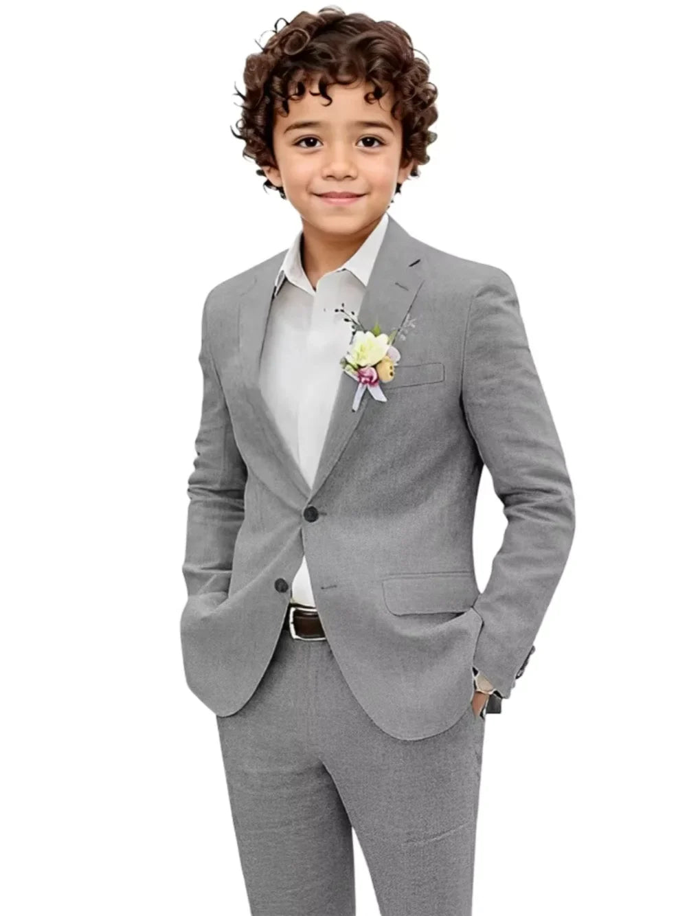 Summer Boys Linen Suit Set 2 Pieces Jacket Pants Beach Wedding Wear Notched Lapel Kids Handsome Tuxedo For Birthday Party 2-20T