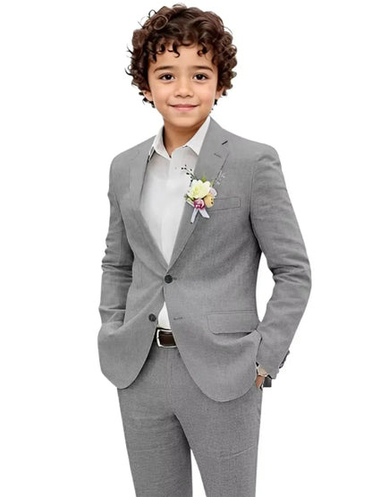 Summer Boys Linen Suit Set 2 Pieces Jacket Pants Beach Wedding Wear Notched Lapel Kids Handsome Tuxedo For Birthday Party 2-20T